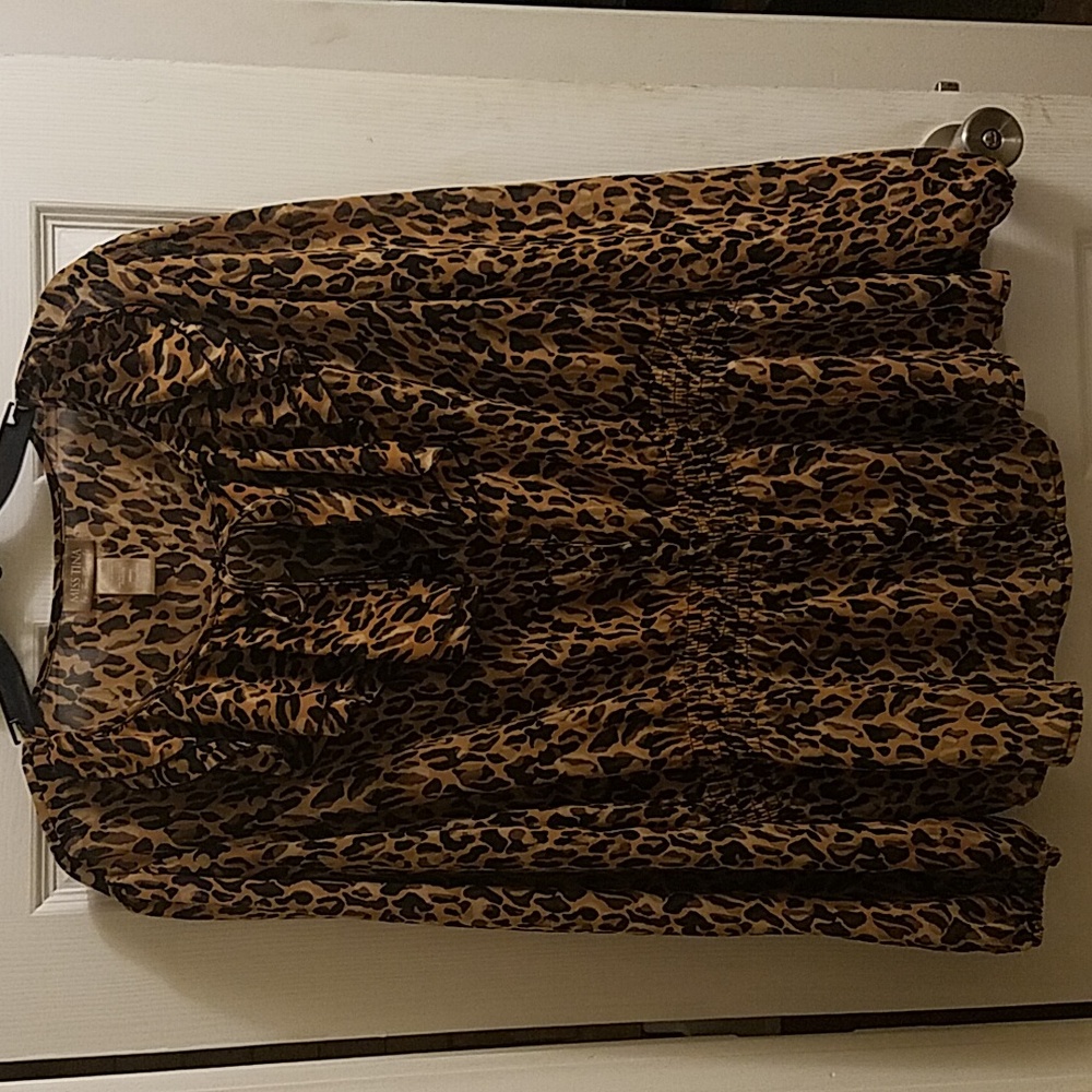 Miss Tina Knowles Leopard Print Long Sleeve Blouse Top -